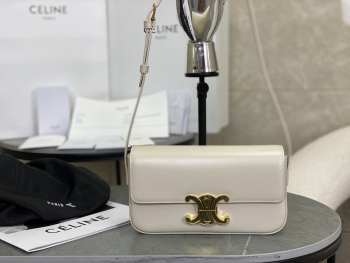 Celine Triomphe Shoulder Bag Shiny Calfskin White