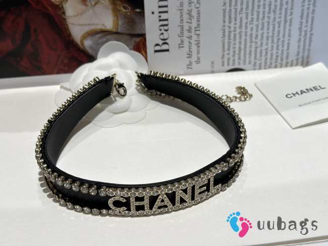 Chanel Black Leather Diamond Necklace - 1