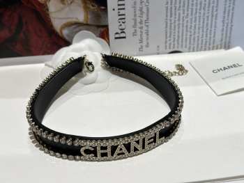 Chanel Black Leather Diamond Necklace