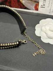 Chanel Black Leather Diamond Necklace - 6