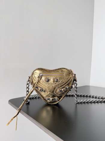 Balenciaga Mini Yellow Le Cagole Heart Leather Crossbody Bag