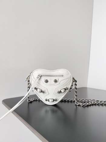 Balenciaga Mini White Le Cagole Heart Leather Crossbody Bag