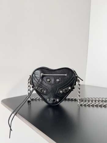 Balenciaga Mini Black Le Cagole Heart Leather Crossbody Bag