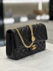 Chanel Camellia Embossed Chain Adjustable Black Flap Bag and Fuchsia - 5