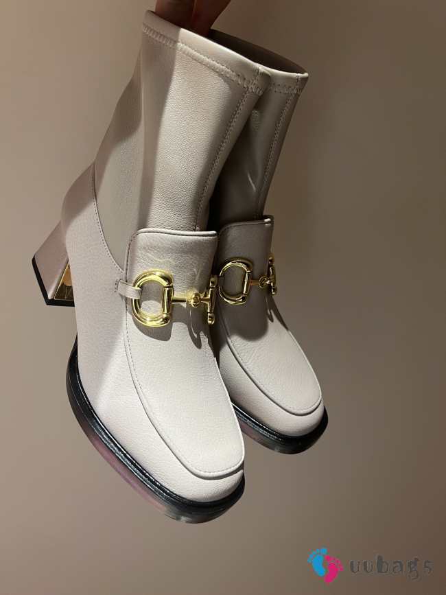 Gucci Horsebit Leather Ankle Boots White 5cm - 1