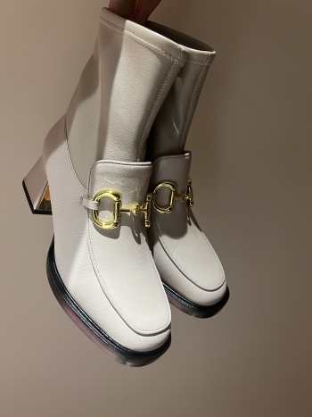 Gucci Horsebit Leather Ankle Boots White 5cm