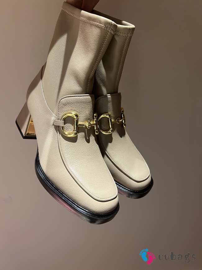 Gucci Horsebit Leather Ankle Boots Beige 5cm - 1