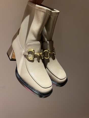 Gucci Horsebit Leather Ankle Boots Beige 5cm