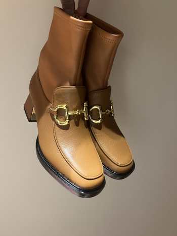 Gucci Horsebit Leather Ankle Boots Caramel 5cm