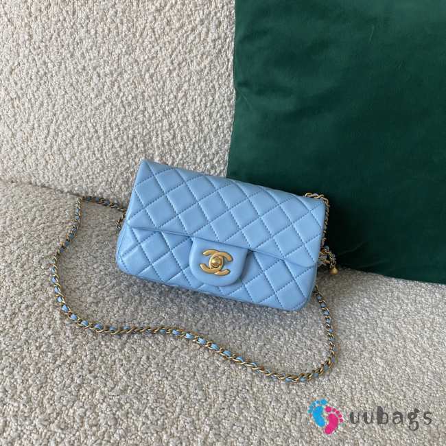 Chanel mini flap bag in blue 20×7×12cm  - 1