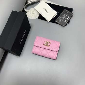 Chanel 23S wallet in pink with gold buckle 11x8.5x3cm