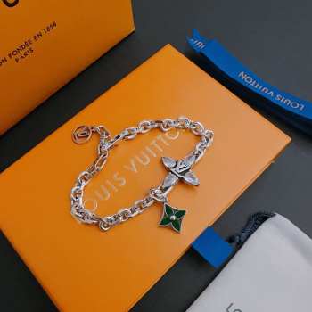 LV charm silver leather bracelet