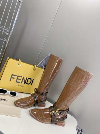 Fendi Knee High Heeled Boots In Brown 