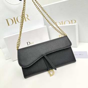 Dior small black shoulder bag with gold buckle 19x10.5x3.5cm