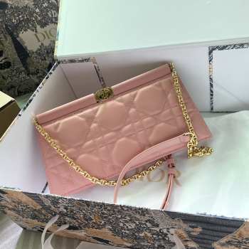 Dior Caro Zipped Pouch Calfskin-Pink 27.5x14x4.5cm