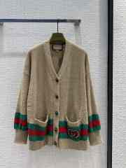 Gucci V-neck khaki knitted sweater - 1