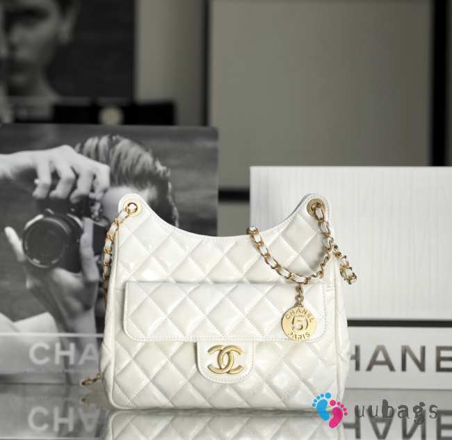 Chanel 23C Runway Hobo Bag White Shiny Calfskin - 1