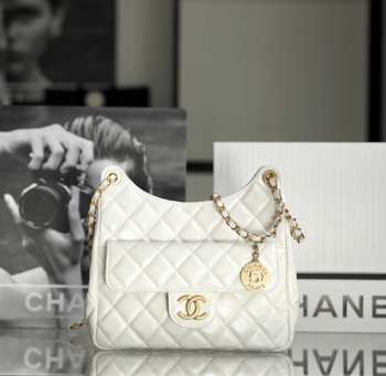 Chanel 23C Runway Hobo Bag White Shiny Calfskin