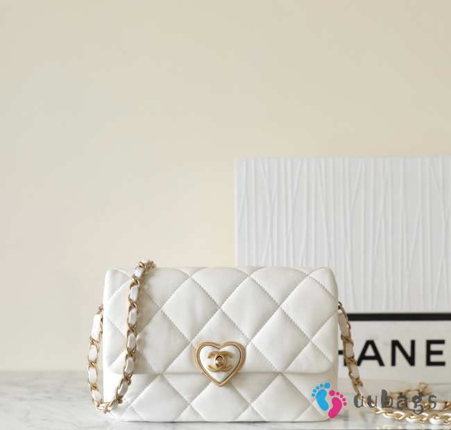 Chanel mini flap bag heart logo in white  - 1