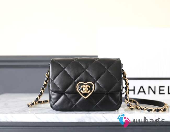 Chanel mini flap bag heart logo in black - 1