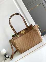 Valentino Brown Garavani Rockstud Woven Tote Bag 29×20×10cm - 1