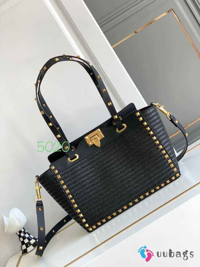 Valentino Black Garavani Rockstud Woven Tote Bag 29×20×10cm - 1