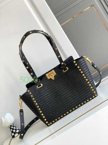 Valentino Black Garavani Rockstud Woven Tote Bag 29×20×10cm