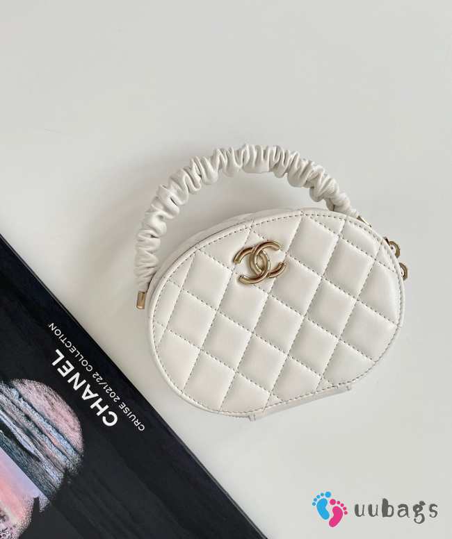 Chanel mini white round trunk with ruffle straps - 1