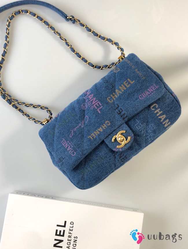 Chanel 22ss blue denim fabric flap bag 28x16x6cm - 1