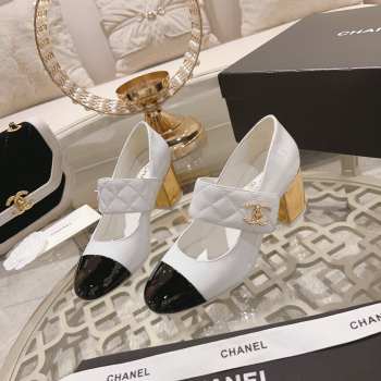 Chanel Mary Janes With Patent Goatskin White