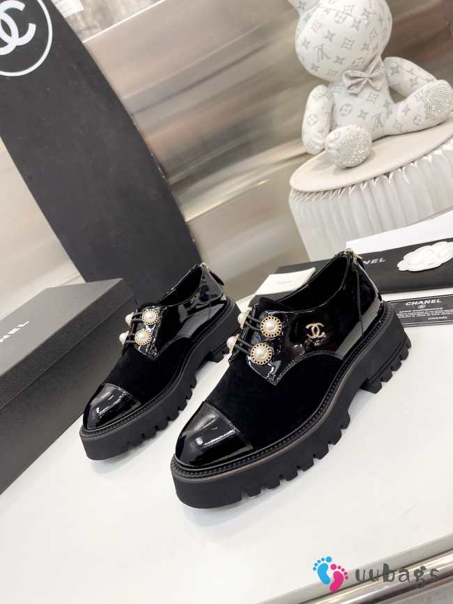 Chanel oxford shoes black glossy leather - 1