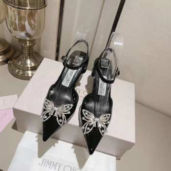 Jimmy Choo black butterfly diamond buckle heels 6.5cm