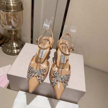 Jimmy Choo beige butterfly diamond buckle heels 6.5cm