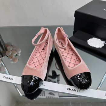 Chanel Mary Janes Shoes Velvet & Shiny Calfskin