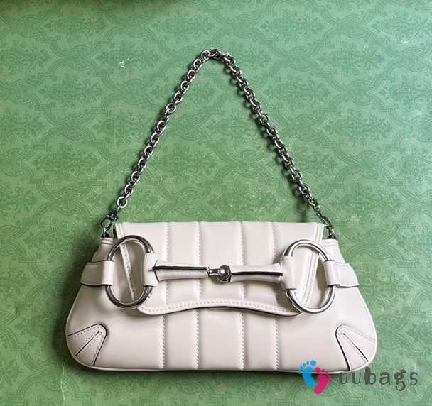 Gucci Horsebit Chain Shoulder Bag In White - 1