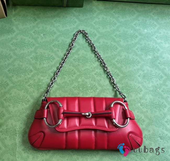 Gucci Horsebit Chain Shoulder Bag In Red - 1