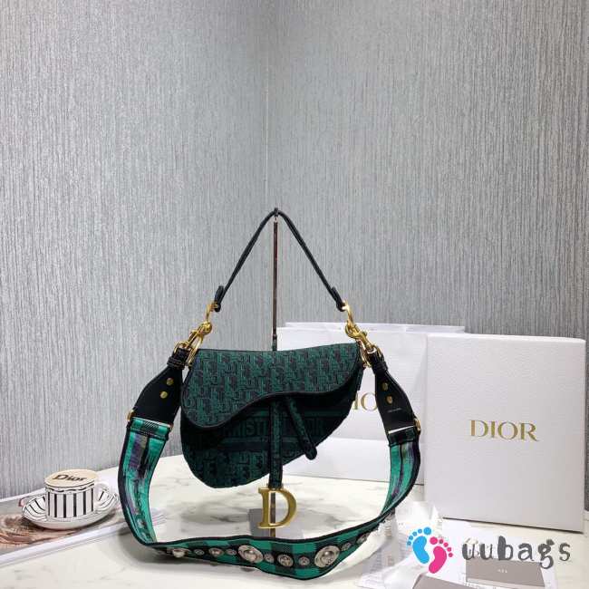 Dior Green Saddle Oblique Embroidered Canvas Bag - 1