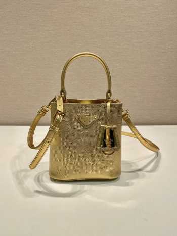 Prada gold bucket bag with nappa leather lining 15x16x9.5cm