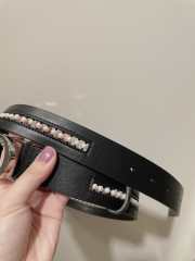 Dior black inlaid pearl calfskin leather with silver buckle width 3cm - 3