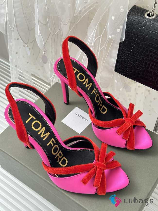 Tom Ford Velvet-bow 105 Slingback Satin Pumps In Pink - 1