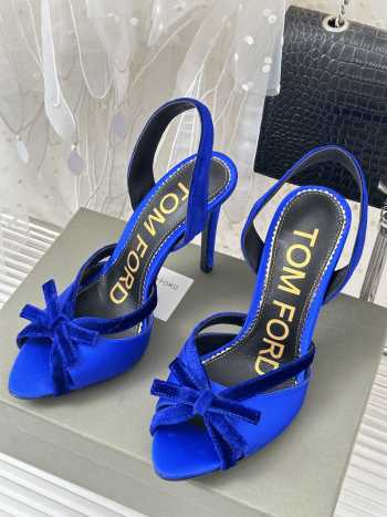 Tom Ford Velvet-bow 105 Slingback Satin Pumps In Blue