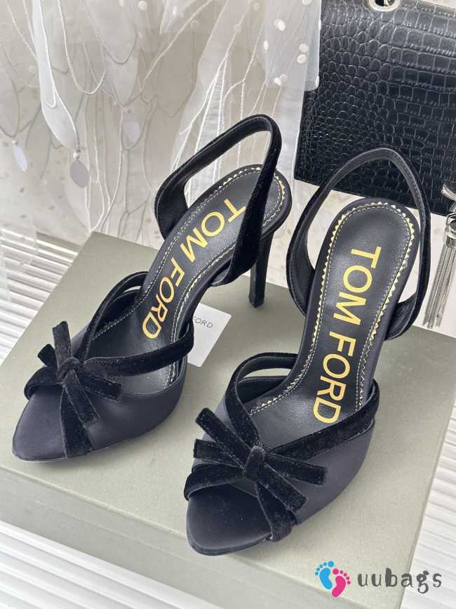 Tom Ford Velvet-bow 105 Slingback Satin Pumps In Black - 1