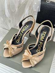 Tom Ford Velvet-bow 105 Slingback Satin Pumps In Beige - 1