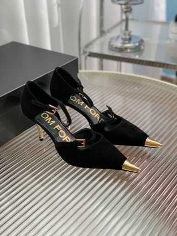  Tom Ford velvet pointy toe sandal heels in black 7.5cm