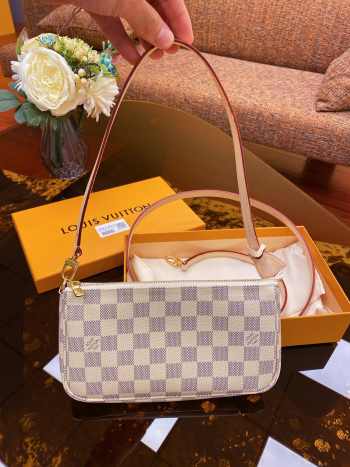 LV Pochette Damier Azur Canvas Bag White 21x13x3cm