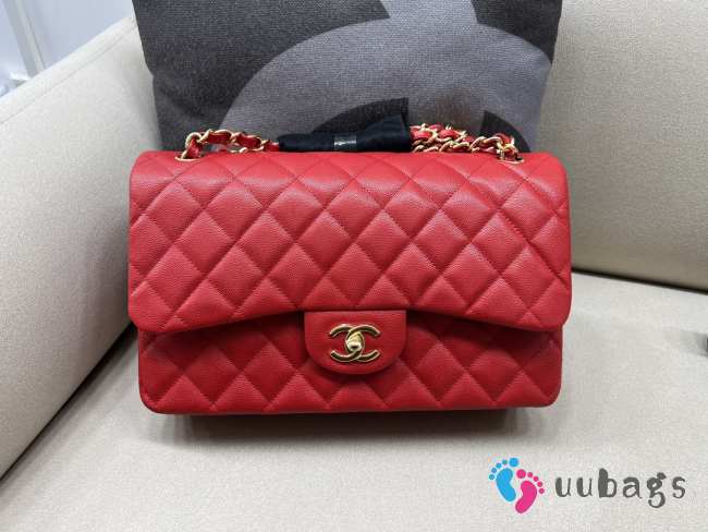 Chanel flap bag caviar with gold hardware in red 25cm - 1