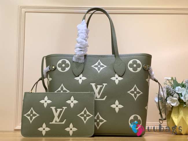 Uubags | Louis Vuitton M46649 Neverfull MM Bag In Kaki Cream 32x29x17cm - 1