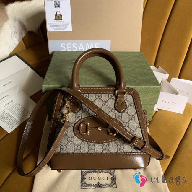 Gucci 1955 Horsebit GG Supreme Leather Bag In Brown - 1