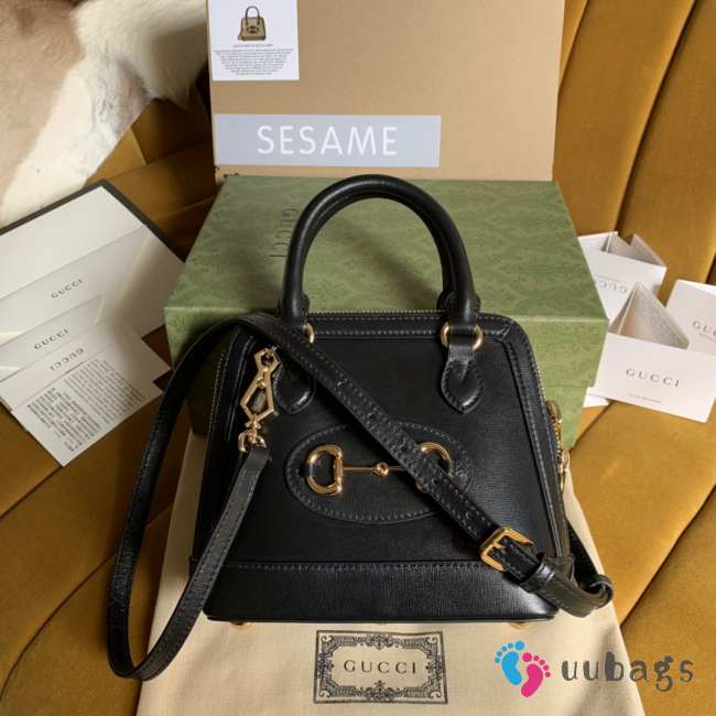 Gucci 1955 Horsebit GG Supreme Leather Bag In Black - 1