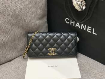 Chanel flap bag 23A black wallet 11.5x23x4cm